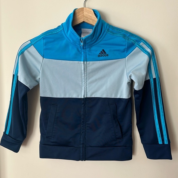 Adidas Blue Striped Track Jacket Boys Size 5 - Picture 1 of 10